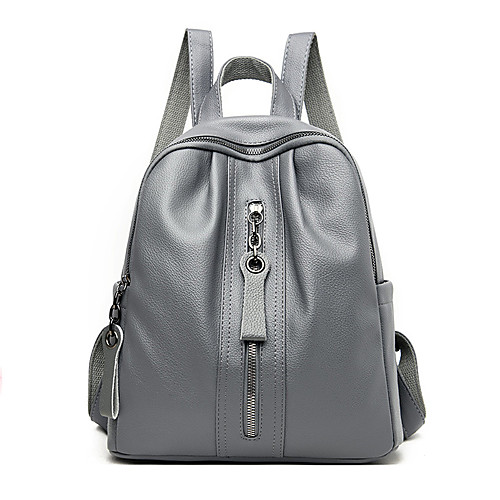 

Women's Leather PU School Bag Commuter Backpack Large Capacity Waterproof Zipper Solid Color Sports & Outdoor Daily Black Blue Red Gray