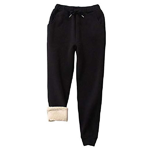 

women's loose thermal fleece shearling harem sweatpants jogger pants(1036-black-xs)