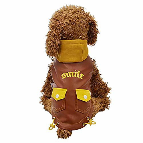 

gornorriss dog winter coat pu leather motorcycle hoodies jacket with two pocket for dog, pet clothes leather waterproof jacket