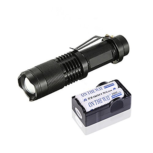 

5-mode 1200lm xm-l t6 led zoomable led flashlight 18650 mini flashlight torch lamp outdoor light with belt clip 2800mah 18650 batteries dual channel charger (black)