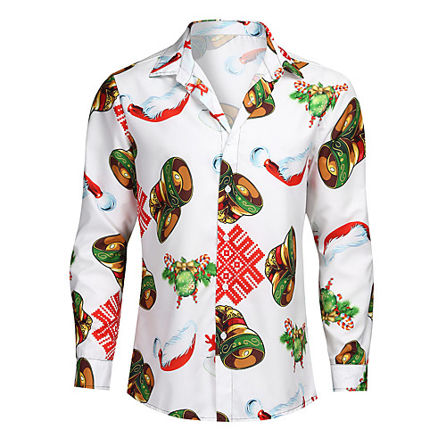 

Men's Shirt Other Prints Graphic Print Long Sleeve Christmas Tops Streetwear White