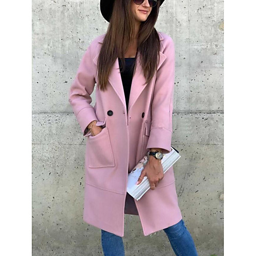 

Women's Solid Colored Basic Fall & Winter Pea Coat Long Going out Long Sleeve Cotton Blend Coat Tops Black
