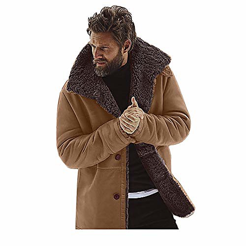 

wadonerful fleece coat for men lapel long sleeve winter warm thicken lined jacket mountain trench overcoat outwear