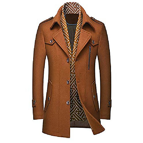 

men's blend jacket single breasted slim fit thick winter windproof pea coat with removable scarf