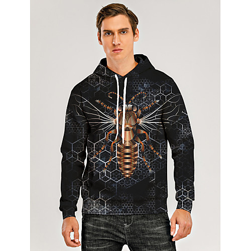 

Men's Pullover Hoodie Sweatshirt Animal Patterned Graphic 3D Front Pocket Hooded Daily 3D Print 3D Print Casual Hoodies Sweatshirts Long Sleeve Black