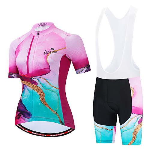 

Women's Short Sleeve Cycling Jersey with Bib Shorts White BlackWhite Bike Breathable Quick Dry Moisture Wicking Sports Graphic Mountain Bike MTB Clothing Apparel / Micro-elastic / Athleisure