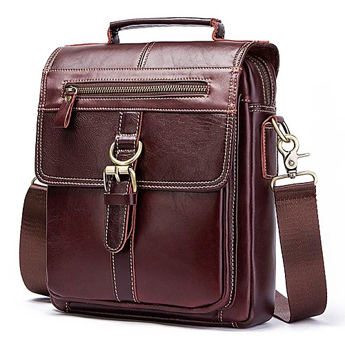 

Men's Bags Cowhide Crossbody Bag Zipper Daily Handbags Baguette Bag MessengerBag Dark Brown Khaki