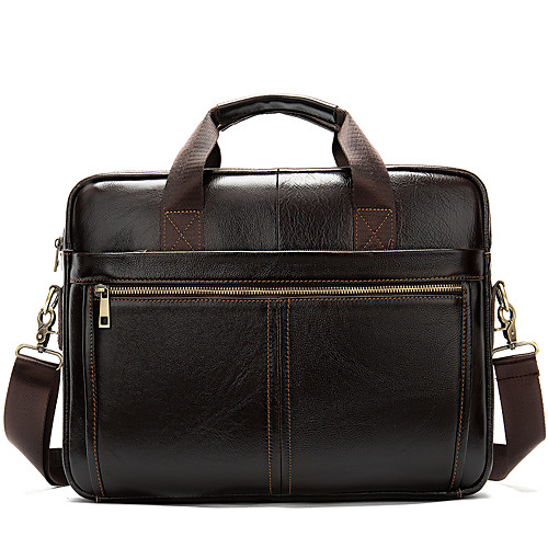 

Men's Bags Cowhide Shoulder Messenger Bag Laptop Bag Briefcase Zipper Daily Going out Handbags Chain Bag Dark Coffee