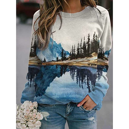 

Women's Daily Pullover Sweatshirt Graphic Casual Hoodies Sweatshirts Blue Navy Blue Gray
