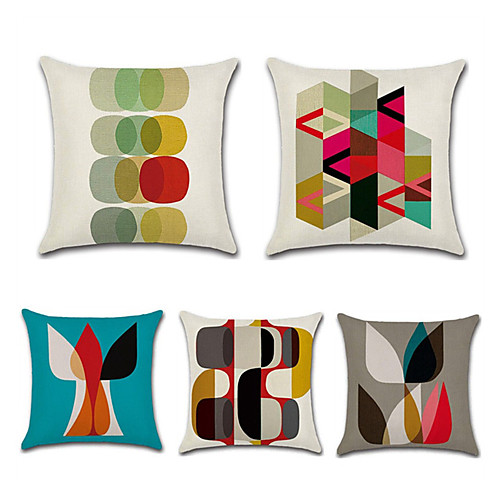 

Cushion Cover 5PCS Linen Soft Decoration Square Throw Pillowcase Cushion Cover Sofa Box Pillowcase 45 x 45 Cm 18 x 18 Inches High Quality Washable Print Pattern Short Fluff