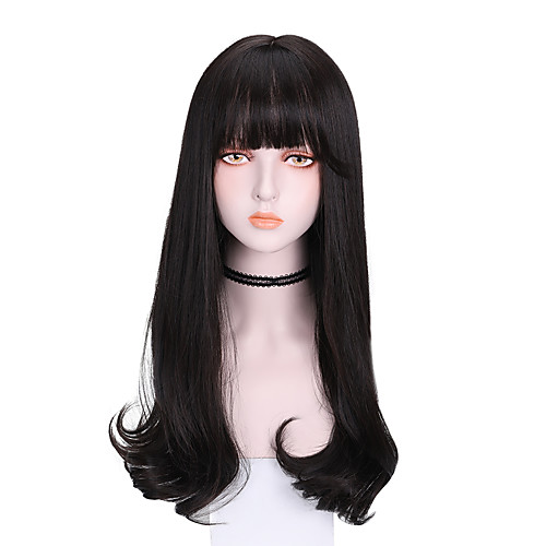 

Synthetic Wig Curly With Bangs Wig Long Dark Brown Brown Black Synthetic Hair 22 inch Women's Comfy Fluffy Light Brown Brown