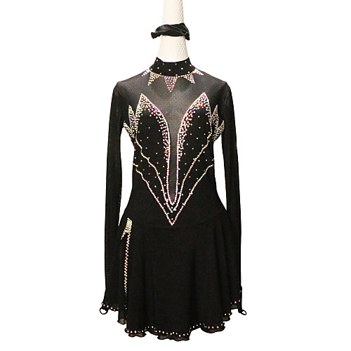 

Figure Skating Dress Women's Girls' Ice Skating Dress Black Spandex High Elasticity Competition Skating Wear Solid Color Crystal / Rhinestone Long Sleeve Ice Skating Figure Skating / Kids