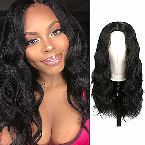 

long wavy wigs black wig natural body wave middle part synthetic wigs heat resistant fiber daily cosplay party wig for women