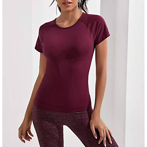 

Women's Running Shirt Yoga Top Patchwork Solid Color Black Burgundy Nylon Spandex Yoga Fitness Running Top Plus Size Short Sleeve Sport Activewear Quick Dry Comfortable Freedom High Elasticity