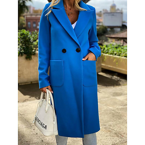 

Women's Solid Colored Fall & Winter Notch lapel collar Coat Long Daily Long Sleeve Polyster Coat Tops Black