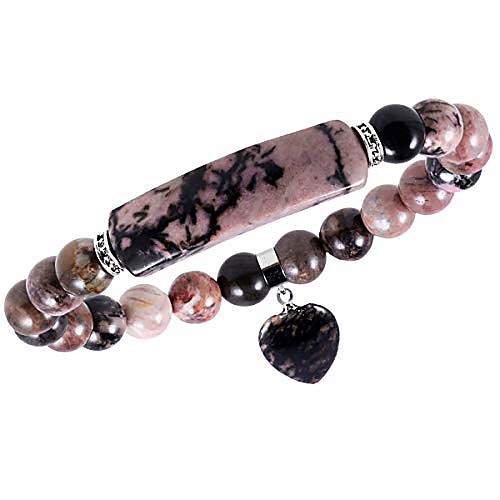 

healing stone bracelets 8mm beads chakra crystal energy heart charm bracelet handmade jewelry for women, rhodonite