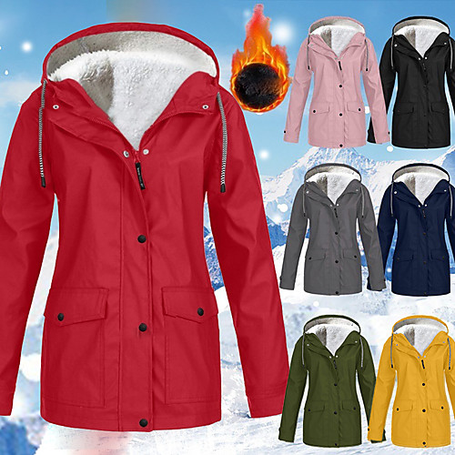 

Women's Hoodie Jacket Windbreaker Fleece Jacket Outdoor Waterproof Windproof Wear Resistance Autumn / Fall Winter Spring Coat Top Camping / Hiking Hunting Fishing Pink Black Red