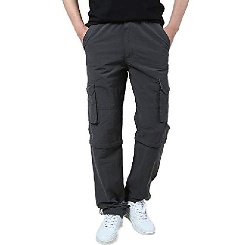 

men's elastic waist quick dry convertible lightweight hiking fishing cargo work pants grey l