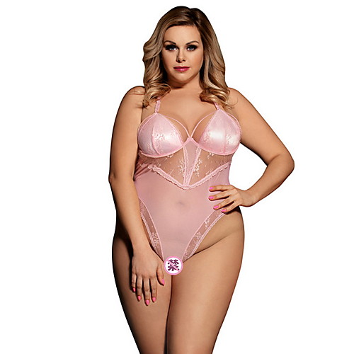 

Women's Lace Plus Size Bodysuits Nightwear Solid Colored Blushing Pink M XL 3XL