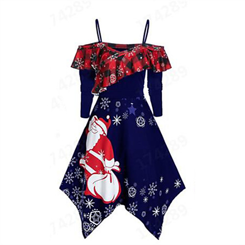 

Women's Swing Dress Short Mini Dress Black Blue Purple Red Green Long Sleeve Print Print Fall V Neck Casual Christmas 2021 S M L XL XXL 3XL 4XL 5XL