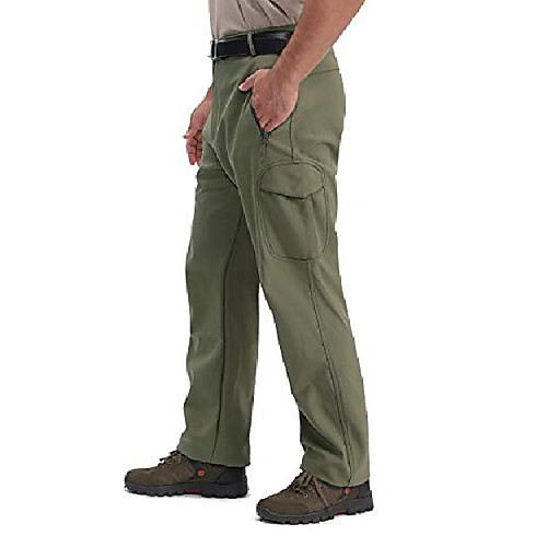 

men's fleece hiking mountain ski pants soft shell trousers zip pockets army green