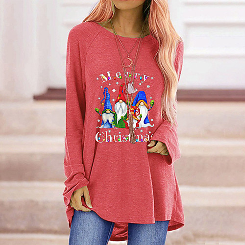 

Women's Christmas Blouse Shirt Cartoon Long Sleeve Patchwork Print Round Neck Tops Christmas Basic Top White Black Blue