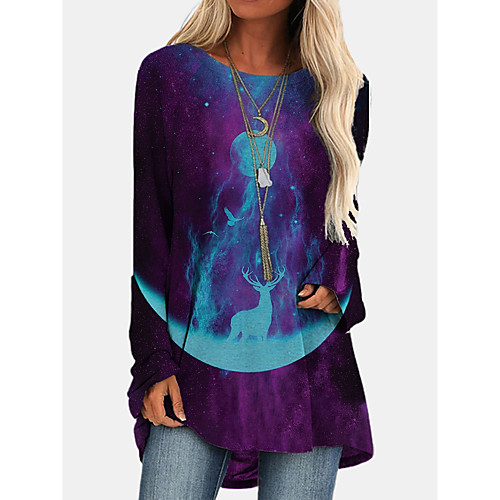 

Women's Pullover Sweatshirt Galaxy Graphic Reindeer Daily Going out Work Casual Hoodies Sweatshirts Loose Long Purple Orange Dark Gray