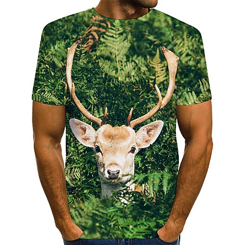 

Men's T shirt 3D Print Graphic Animal Print Short Sleeve Daily Tops Streetwear Green