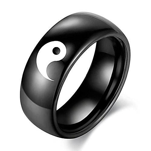 

yin yang designed wedding ring for men women, chinese black silver tai chi balance matching engagement ring for him her - size 10