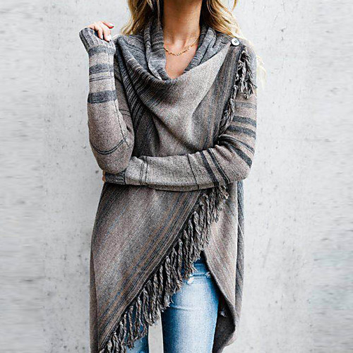 

Women's Sweater Jumper Dress Knee Length Dress Black Yellow Orange Light gray Gray Long Sleeve Color Block Patchwork Fall Winter Casual 2021 S M L XL