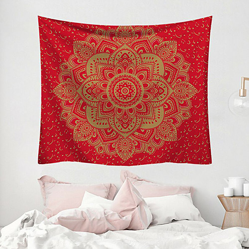 

Wall Tapestry Art Decor Blanket Curtain Picnic Table Cloth Hanging Home Bedroom Living Room Dormitory Decoration Polyester Fiber Mandala Red
