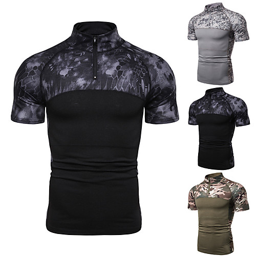 

Men's Hunting T-shirt Outdoor Breathable Quick Dry Ventilation Fast Dry Summer Solid Colored Top Cotton Camping / Hiking Hunting Fishing Black Army Green Grey