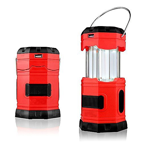 

led camping lantern solar usb rechargeable aa battery 180 lumen collapsible portable water resistant outdoor survival flashlight for hiking camping tent garden patio jogging fishing (red)