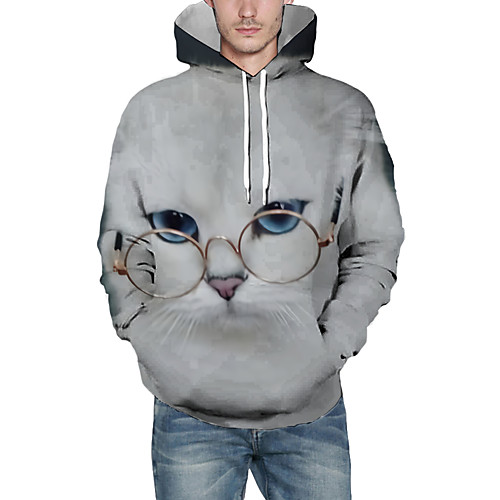 

Men's Pullover Hoodie Sweatshirt Cat Graphic 3D Front Pocket Daily 3D Print 3D Print Hoodies Sweatshirts Light gray