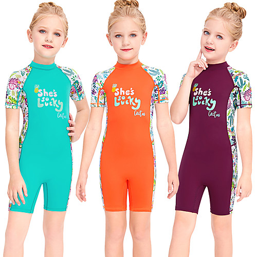 

Girls' Rash Guard Dive Skin Suit Diving Suit Breathable Quick Dry Short Sleeve Back Zip - Swimming Surfing Water Sports Patchwork Summer / Stretchy / Kid's