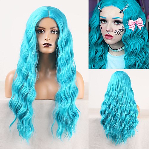 

Cosplay Costume Wig Synthetic Wig Wavy Body Wave Middle Part Wig Long Lake Blue Synthetic Hair Women's Odor Free Fashionable Design Soft Blue / Heat Resistant