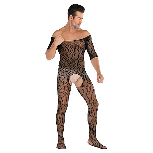 

Women's Men's Mesh Bodysuits Nightwear Geometric Black One-Size