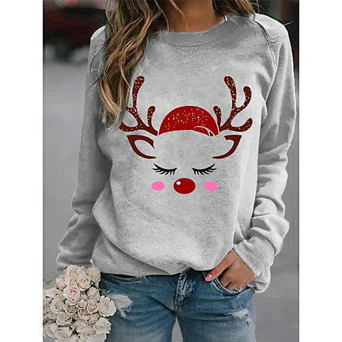 

Women's Pullover Sweatshirt Graphic Reindeer Christmas Daily Casual Christmas Hoodies Sweatshirts Light gray Gray