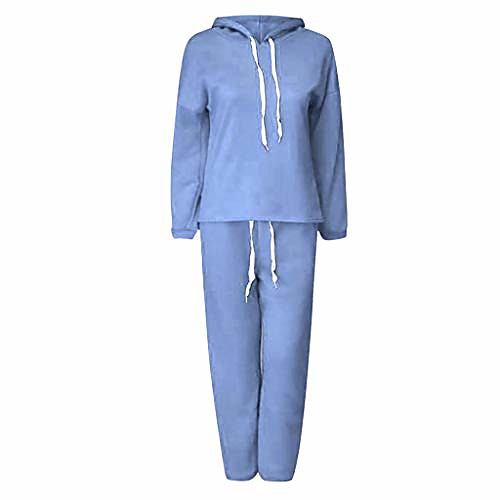 

2pcs tracksuit women solid color hooded sweatshirt and pant sport suit blue