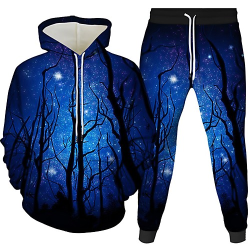 

Women's Men's 3D Hoodies Set Graphic Scenery 3D 2 Piece Front Pocket Daily 3D Print 3D Print Casual Hoodies Sweatshirts Yellow Orange Green