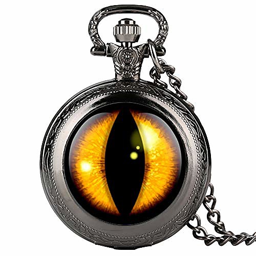 

fine chain black mens pocket watch, yellow vertical pupil pattern quartz pocket watch for boy, arabic digital pocket watches for teenager