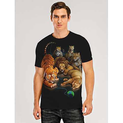

Men's T shirt 3D Print Graphic 3D Animal Print Short Sleeve Daily Tops Black