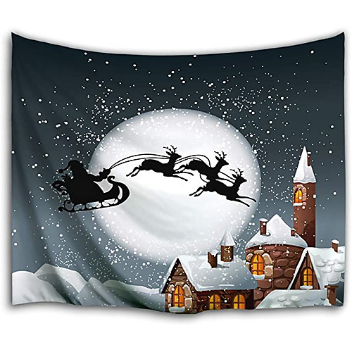 

Christmas Santa Claus Holiday Party Wall Tapestry Art Decor Blanket Curtain Picnic Tablecloth Hanging Home Bedroom Living Room Dorm Decoration Christmas Elk Snowflake Gift Polyester Moon Views