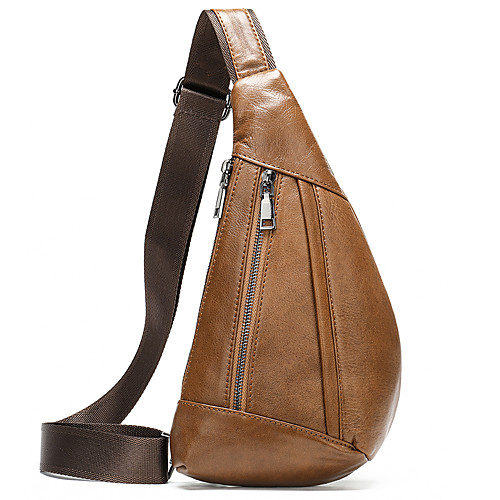 

Men's Bags Cowhide Crossbody Bag Zipper Daily Going out Chain Bag Black Brown Coffee