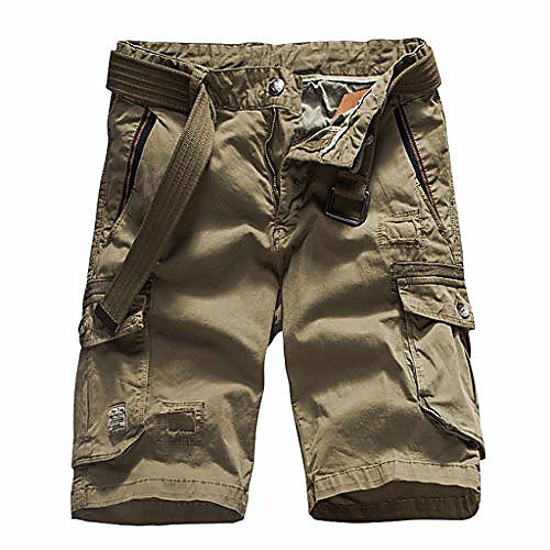 

men's summer loose fit multi pockets twill cargo shorts casual outdoor work short pants with belt khaki