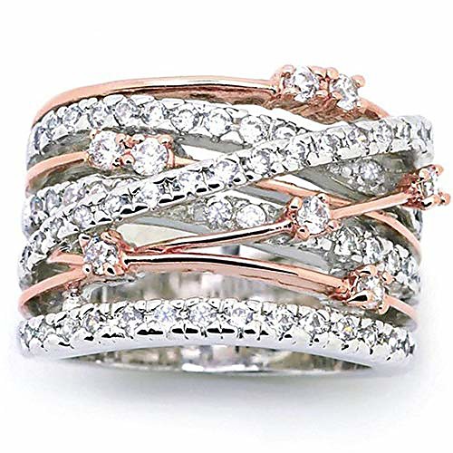 

jude jewelers silver rose gold braided wrap knot style promise statement cocktail party ring (silver rose gold, 6)