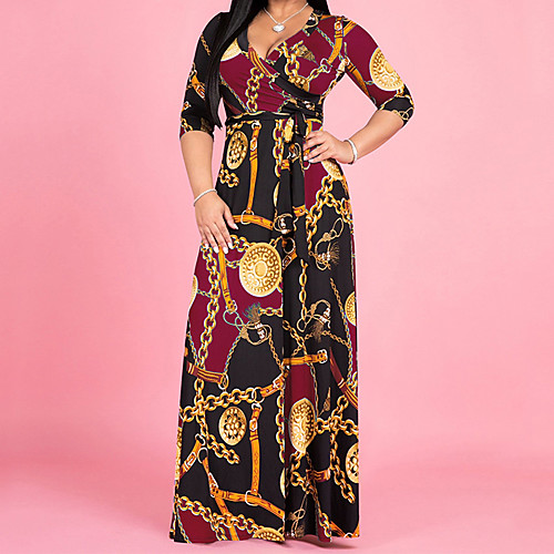 

Women's Shift Dress Maxi long Dress Blushing Pink Wine Green Light Blue 3/4 Length Sleeve Geometric Fall Spring Casual 2021 S M L XL XXL 3XL 4XL 5XL