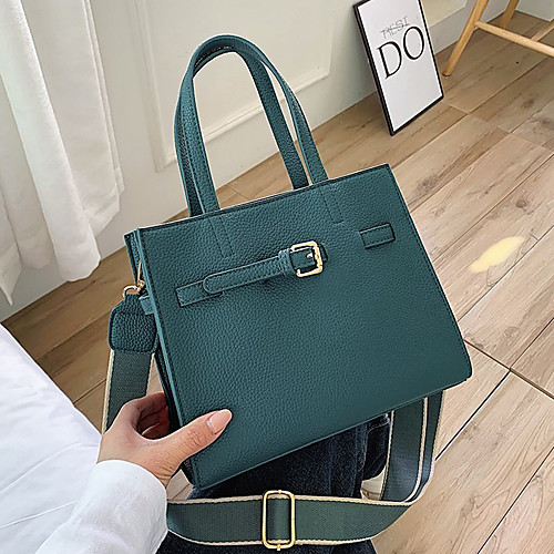 

Women's Bags PU Leather Leather Satchel Top Handle Bag Buttons Daily Outdoor Handbags Baguette Bag Black Blue Khaki Green