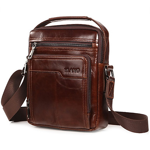 

Men's Bags Leather Shoulder Messenger Bag Crossbody Bag Solid Color Daily MessengerBag Dark Brown Red Brown Black