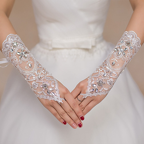 

Lace Elbow Length Glove Lace / Gloves With Appliques / Crystals / Rhinestones